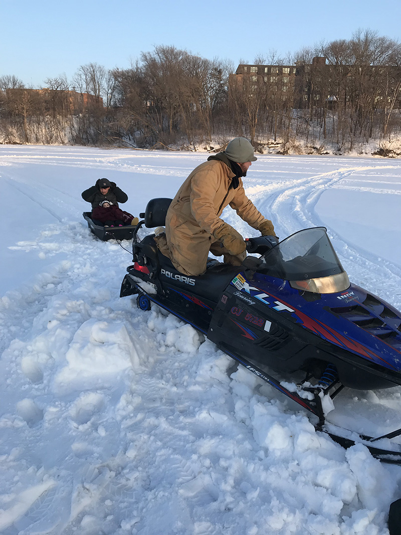 Fire Ice on Snowmobile